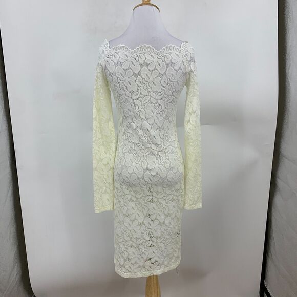 Patty Boutik Floral Lace See Through Cocktail Dress S Small Ivory Long Sleeve - Picture 5 of 11